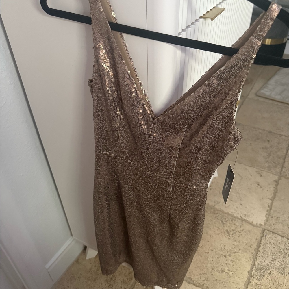 Lulu's Brown/Gold Sequin Sleeveless Dress